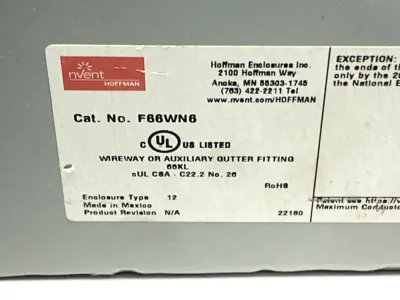 USED HOFFMAN NIPPLE FEED-THROUGH WIREWAY 6" X 6" X 6" 14920