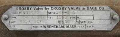 REFURBISHED CROSBY VALVE JMB-C A PRESSURE VALVE 1-1/2"x1-1/2" JMBCA