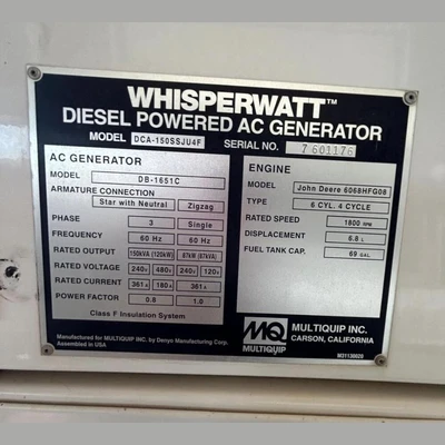 Used 2017 MULTIQUIP DCA-150SSJU4F Portable Generators California US | Savona Equipment LTD #1325847
