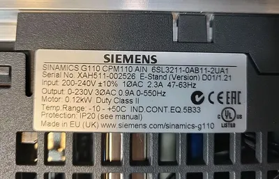 Used Siemens 6SL3211-0AB11-2UA1 SINAMICS G110 CPM110 Frequency Converter Variable Speed Drives | Palmetto Automation #1156216