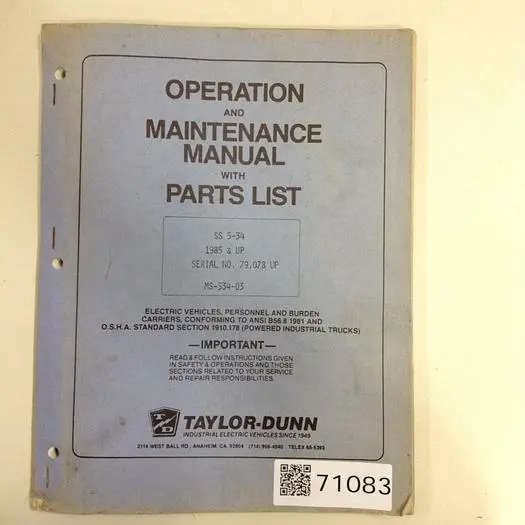Used TAYLOR DUNN MS-534-03 Manuals Michigan US | Ideal Machinery #567421