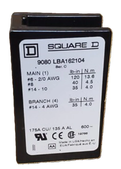 Square D 9080LBA162104 SQD Power Distribution Block, 600V 175A, 9080 Series [New]