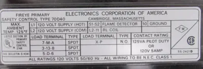 USED FIREYE 70D40 BURNER CONTROL SER. D