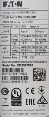 NEW EATON DG1-349D0FB-C21C DRIVE 7.5HP DG1349D0FBC21C