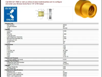Nook 20222 Bronze Acme Nut 2-1/4"-2 RH