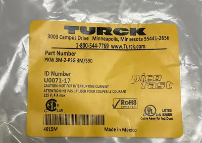 New | in-Stock TURCK PKW 3M-2-PSG 3M/S90 Miscellaneous Equipment (Electrical & Power) | Surplus Asset Holdings #1189917