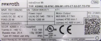 NEW REXROTH R911384325 SERVO MOTOR KSM02.1B-076C35N-M1-HP0-ET-S3-D7-T0-FW