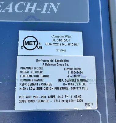 Used ENVIRONMENTAL SPECIALTIES ES2000 CDML PHOTOSTABILITY CHAMBER/UV 4-40C Stability Chambers California US | Equipment Lab #1329848