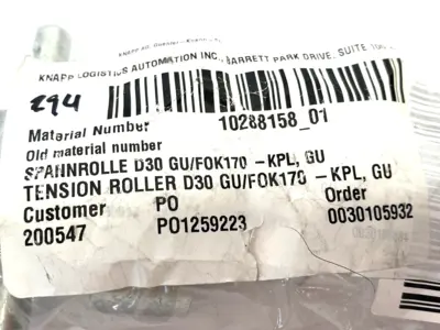 New | in-Stock Knapp Tensioner Pulley Spannrolle D30 GU/FOK170-KPL, GU Conveyor Parts Michigan US | Maverick Industrial Sales #1397248