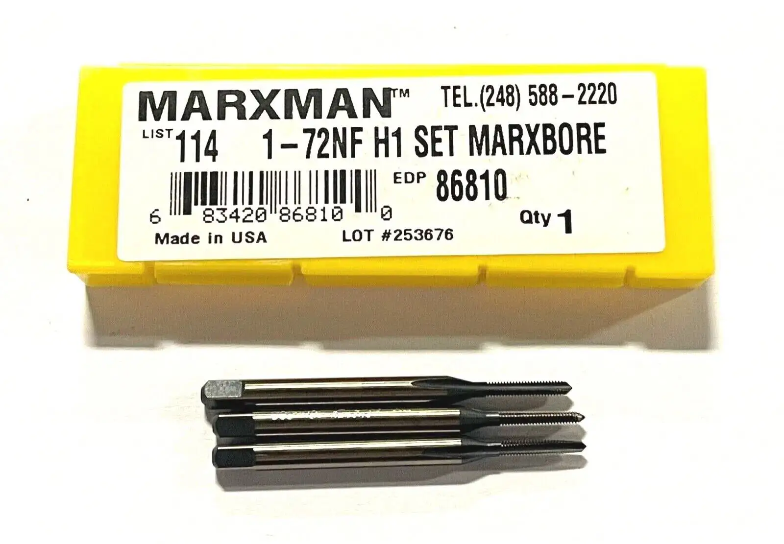 Marxman 1-72NF Tap HSS Hand Tap Set H1 2 Flute Taper Plug Bottoming USA Made