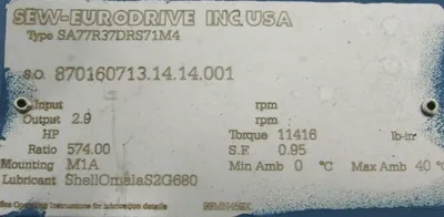 NEW SEW EURODRIVE SA77R37DRS71M4 GEAR MOTOR 574:1 230/460V 3/4HP