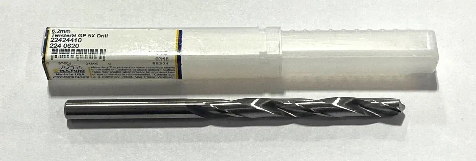 M.A Ford 6.2mm Solid Carbide Drill 5xD 2 Flute 118° USA Made 24506