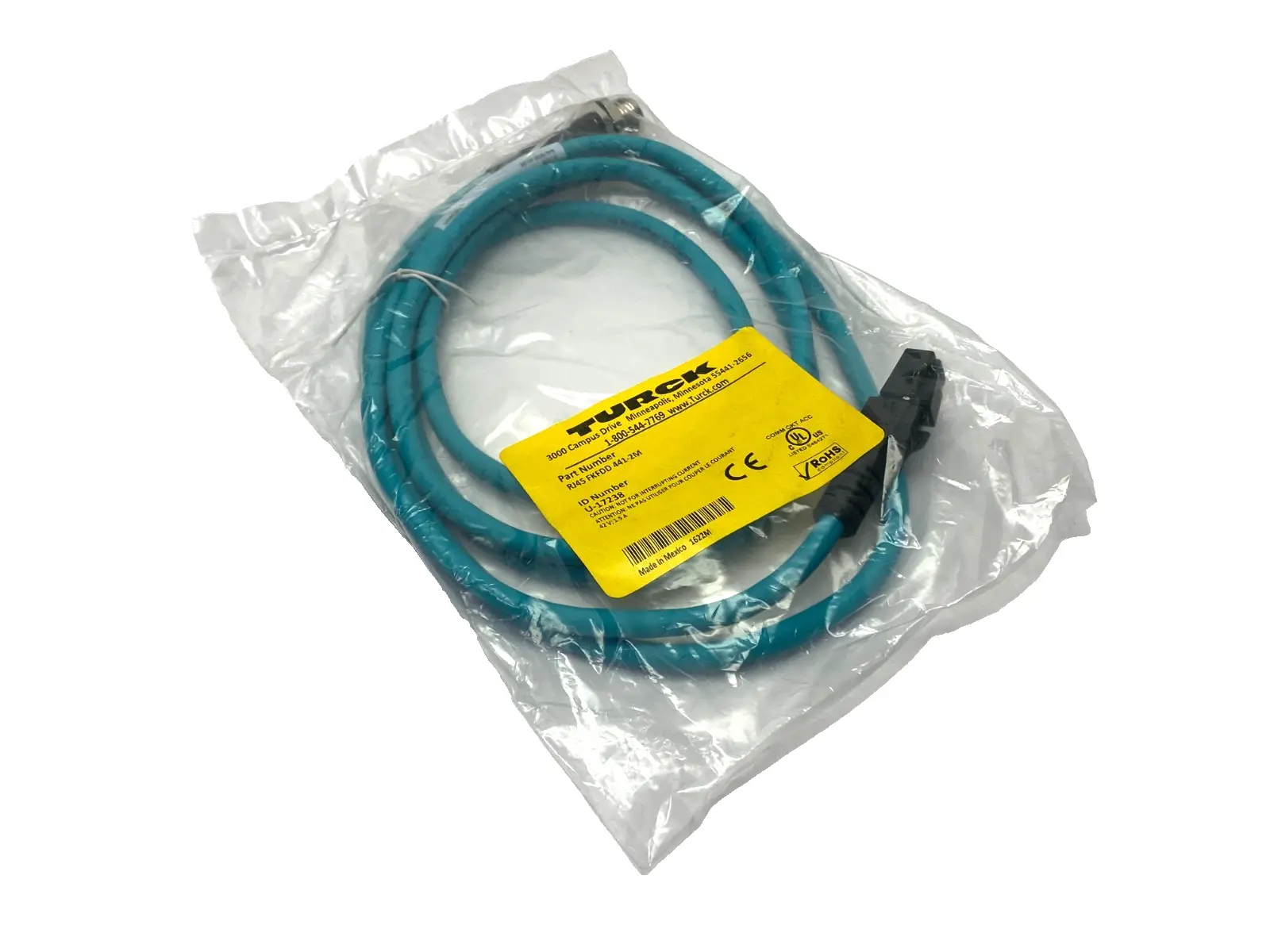 New | in-Stock Turck Double End Ethernet Cordset RJ45 Male M12 Female U-17238 Cable & Wire Michigan US | Maverick Industrial Sales #1391270