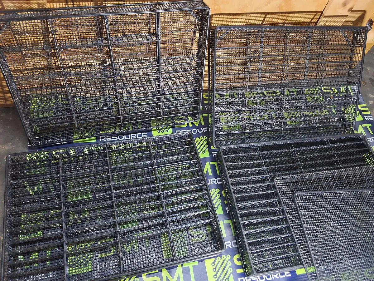 STAINLESS STEEL BLACK WIRE MESH PCB INLINE WASH BASKET - LOT OF 4