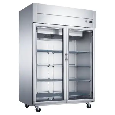 New | in-Stock Dukers New Dukers D55AR-GS2 Top Mount Glass 2-Door Commercial Reach-in Refrigerator Display Refrigerators Illinois US | Falcon Restaurant Supply #1376303