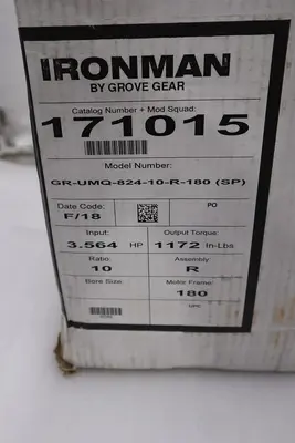 NEW Ironman 171015/ GR-UMQ-824-10-R-180 Gear Reducer STOCK H760