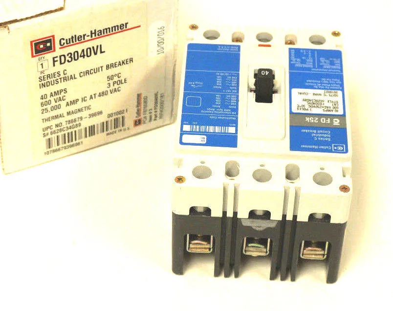 NEW CUTLER HAMMER FD3040VL CIRCUIT BREAKER SER. C, 600VAC, 40A, 3 POLE