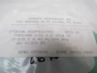 Durlon 7925/G81 150# FF 6" 4 Bolt Full Face Flange Ring Gasket  Lot Of 10