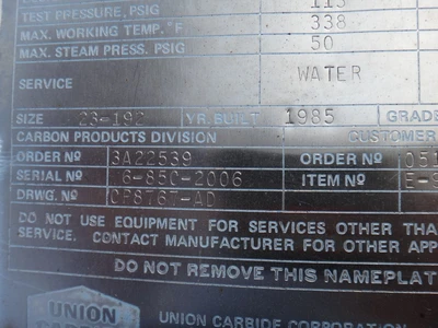 Karbate Union Carbide 853 Sq Ft Heat Exchanger