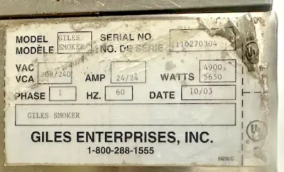 195-0017 Giles Commercial Smoker Pressure Cooker