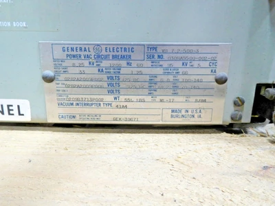 Used GE VB 7.2-500-3 Circuit Breakers Ohio US | Equipment Recovery Corp. #1330374