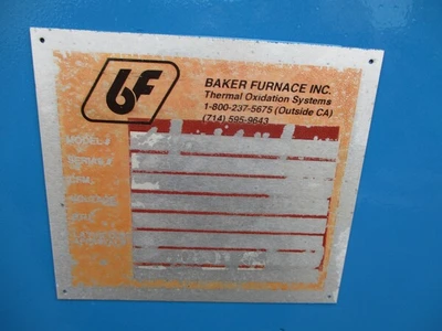 Baker Furnace, thermal oxydizer, 200 CFM