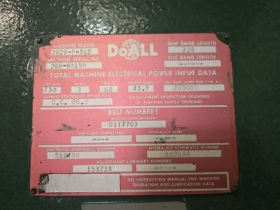 Used DOALL 2624-P-512 Plate Saws California US | TNT Industrial #1295704