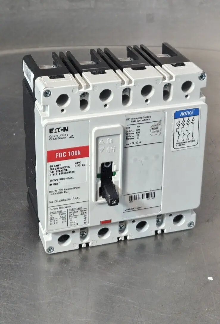 Eaton FDC 100K / FDC4020l 20A 600VAC 4 poles Circuit Breaker (BIN733)