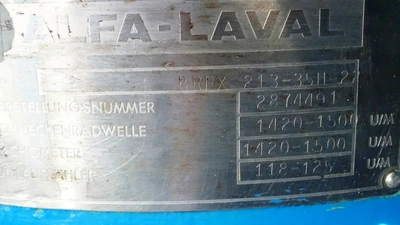Alfa-Laval BRPX 213-35H-22 hermetic clarifier, SS.