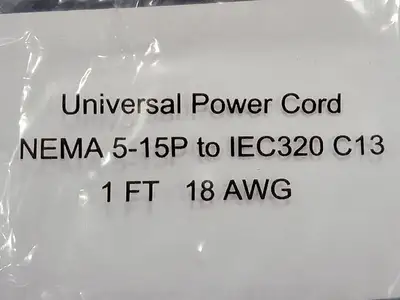 Universal Power Cord 18 AWG 1 ft. (Box of 196)