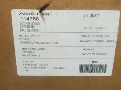Ametek Lamb 114788 4M879 Ametek Vacuum Motor 2-Stage Ball Bearing 240Volt