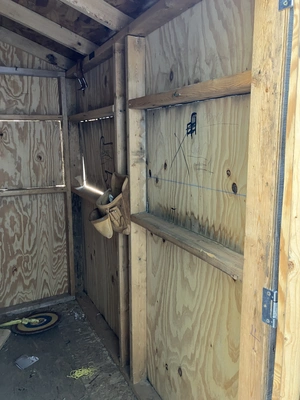Hunting blind. Approximate max dimensions: Height 92", width 67", depth 90"