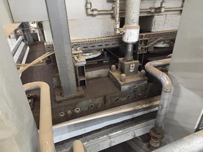 WEMHONER 5’ x 10’ SINGLE-OPENING SHORT-CYCLE FEED-THROUGH HOT PRESS WITH AUTOMATIC MATERIAL MEASURING/PRESSURE SYSTEM