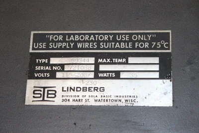 Lindberg Electric Lab Furnace 1,010°C