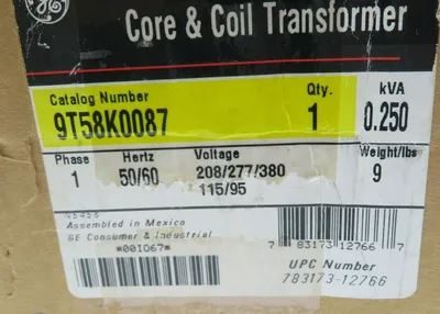 NEW GENERAL ELECTRIC 9T58K0087 CORE AND COIL TRANSFORMER PHASE 1 HERTZ 50/60
