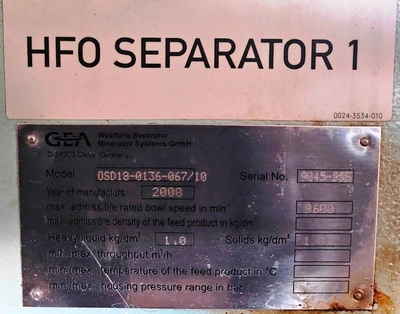 (3) Westfalia OSD 18-0136-067/10 HFO purifier skids, SS.