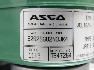 ASCO S262SG02N3JK4 Gas Shutoff Valve 120V 60Hz 0.36A 20W 15 Gas PSI Max. New
