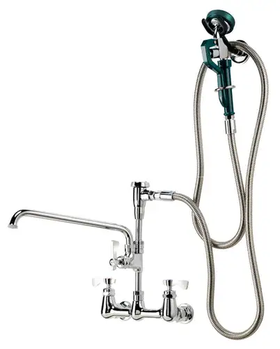 Krowne 19-112L 12"H Wall Mount Pre Rinse Faucet - 1 3/5 GPM, Base with Nozzle