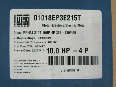 NEW WEG 01018EP3E215T MOTOR 10HP 4P 208-230/460V MPH3J 215T R01018EP3E215T