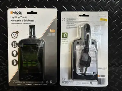 Woods Lighting Timer - Outdoor 7-Day Battery Backup 6in Cord (2-Pack)