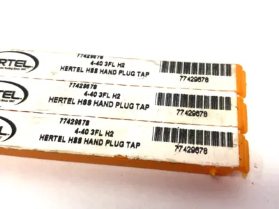 USED HERTEL STRAIGHT FLUTE TAP: #4-40 UNC, 3 FLUTE, PLUG CHAMFER