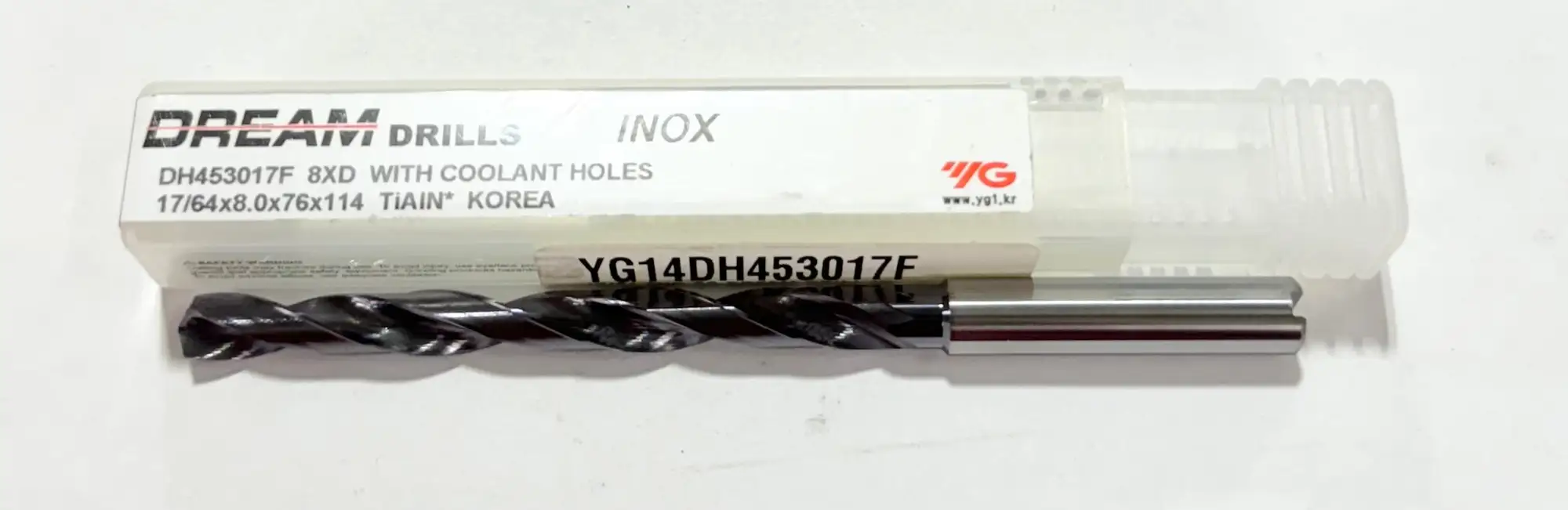 YG 17/64" Solid Carbide Drill 8xD Coolant Thru TiAlN Coated 140° 2 Flute