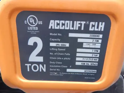 Used ACCOLIFT 2 Hoists (All Types) Texas US | Aucto #1308449