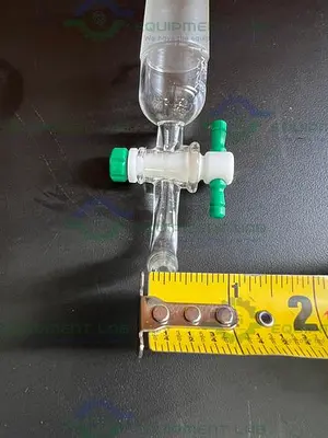USED CHEMGLASS FLOW CONTROL ADAPTER, 90°, 2MM 29/42 INNER JOINT, W/ PTFE STOPCOCK
