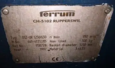 (4) Ferrum DSZ-URF 1250/630 perforate basket centrifuges, 316L SS.