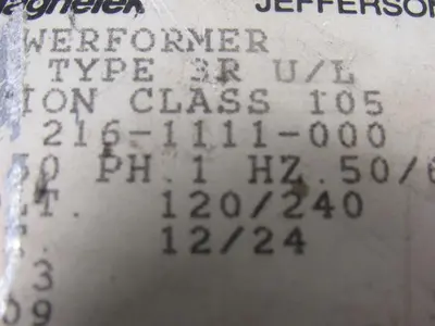 Jefferson 216-1111-000 Transformer 1PH .150 KVA 600V 120 X 240V