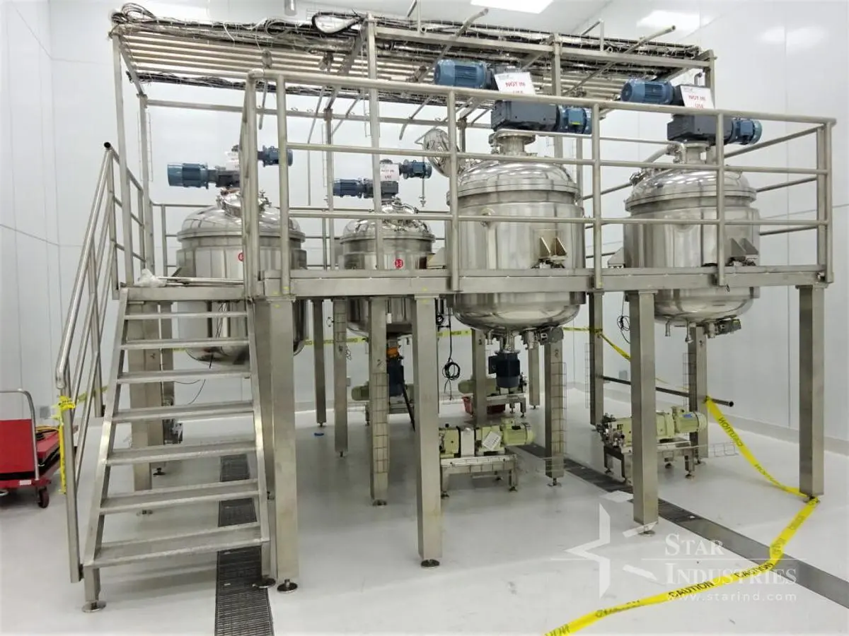 Process Kitchen, Jacketed, Vacuum, Multi Motion Mixing Kettles, Pumps and Mezzanine- BULK LOT