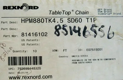 NEW REXNORD 81416102 TABLETOP CHAIN 10FT HPM880TK4.5 SD60 T1P