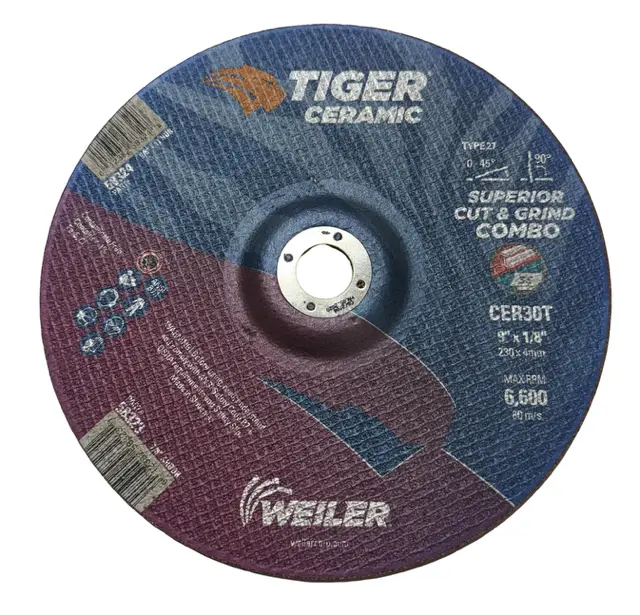 Weiler 9" x 1/8" x 7/8" TIGER CERAMIC T27 Cut & Grind Combo Wheel