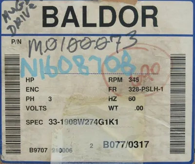 NEW BALDOR M0100073 MOTOR 3/5HP 208-230/460V 3450RPM 3/4" DIA. 33-1908W274G1K1